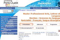 Master Professionnel Arts, Lettres et Langues Mention : Sciences du langage Spécialité : Français, langue étrangère