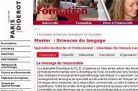 Master : Sciences du langage, Spécialité Recherche et Professionnel : Didactique du Français Langue Etrangère (DFLE)